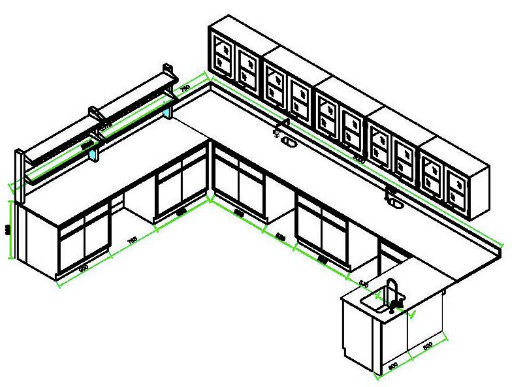 Wood Side Lab Bench with Frame and Design of Full Cabinets