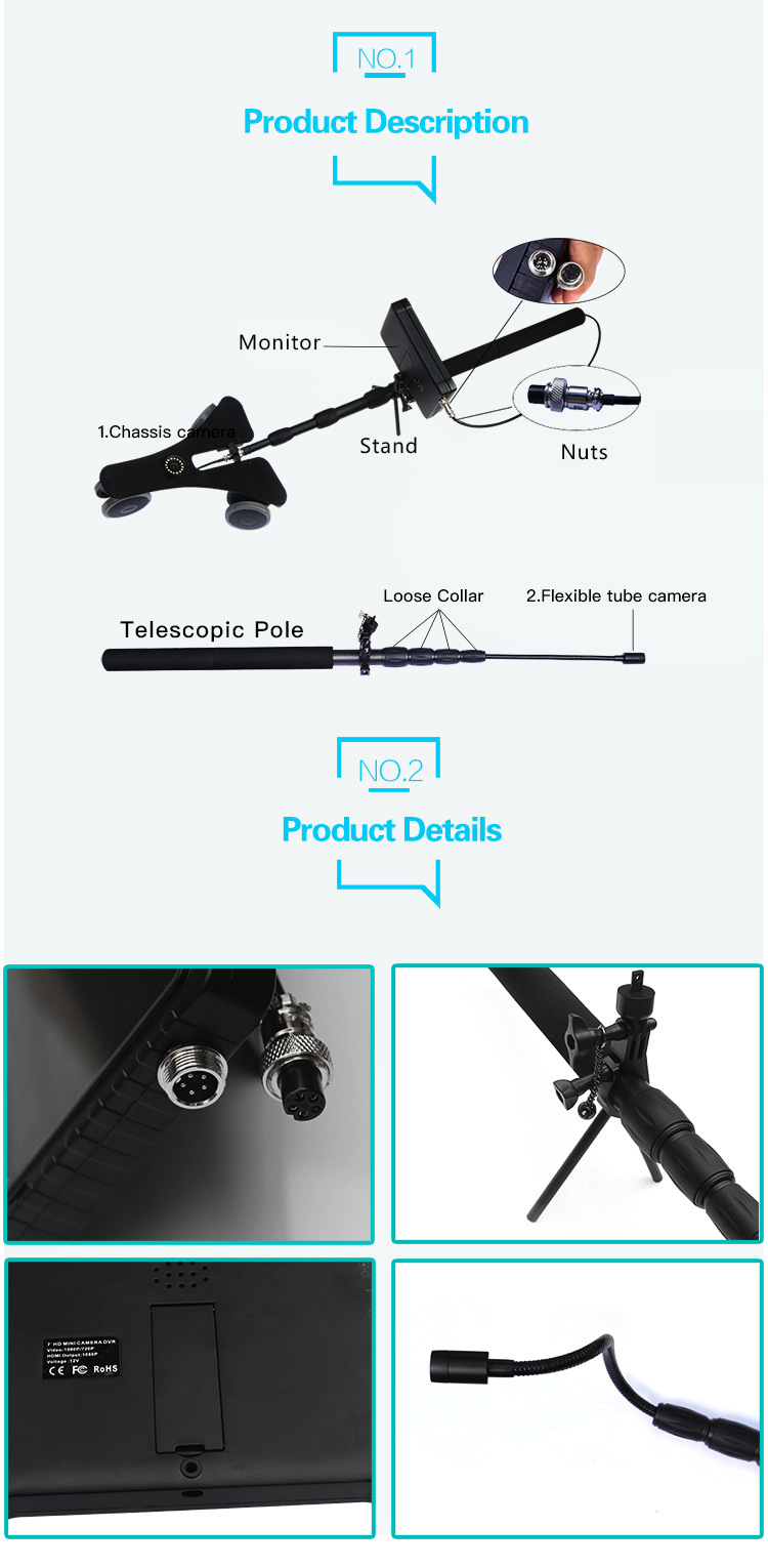 OEMÂ  Flexible 5MP 16LED 18mm Camera Telescopic Pole Inspection Camera, Handheld Video/Under Vehicle Surveillance Camera System