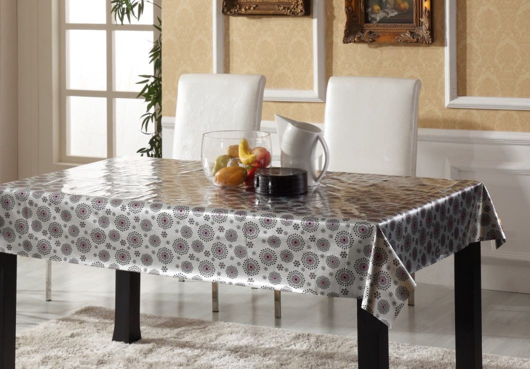 Square Shape Embossed PVC Printed Tablecloth for Home/Party/Hotel