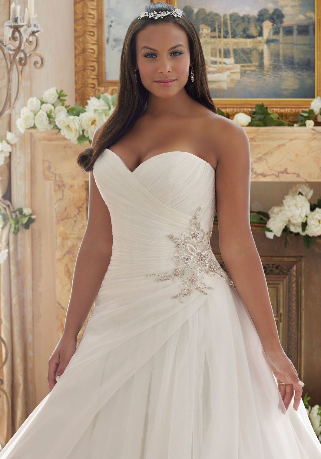 Sweetheart Organza Mermaid Plus Size Wedding Gown