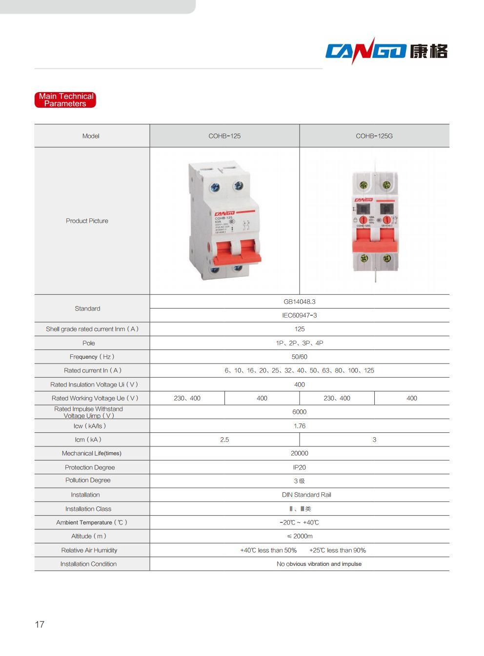 Isolating Switch Power Isolator Switch 2p Cohb-125