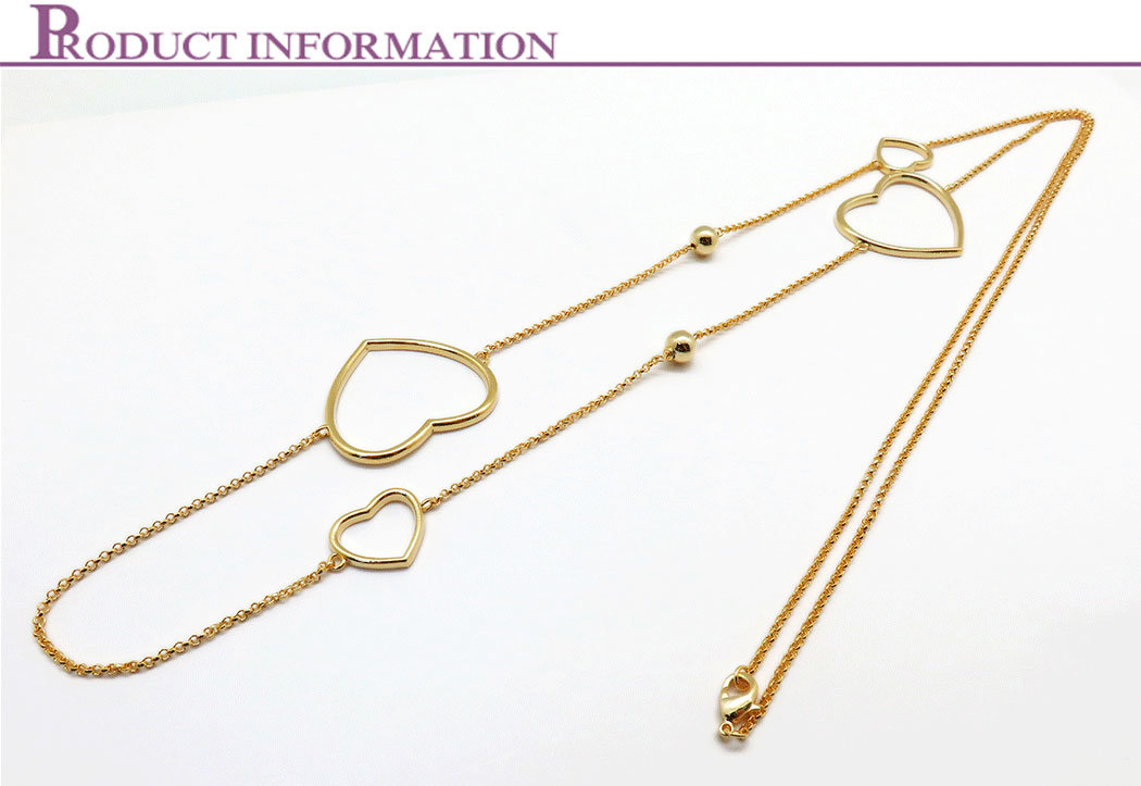 Fashion Jewelry Women 18K Gold Plated Brass Long Necklace with Heart Design