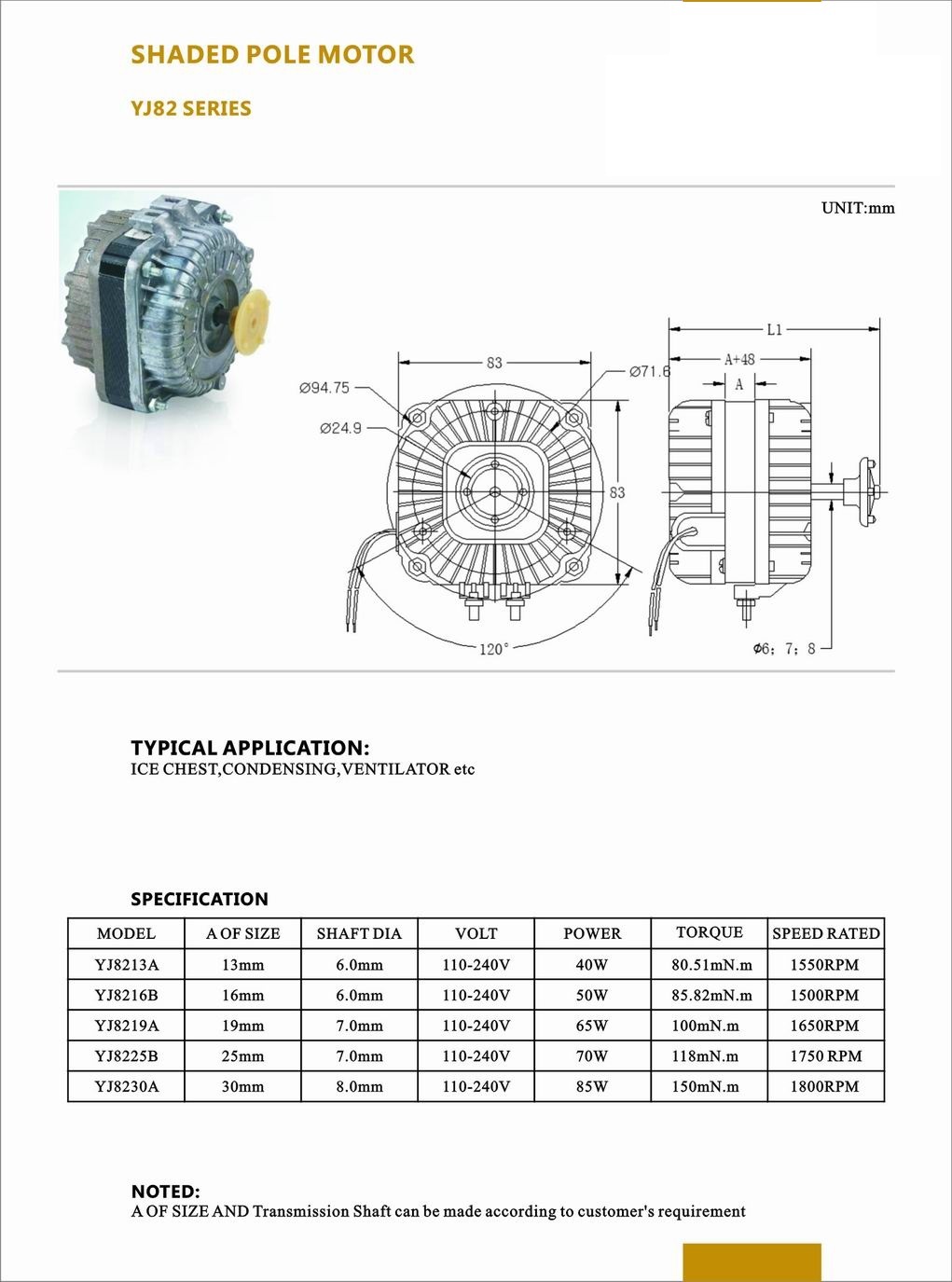 82 AC Ventilator Shaded Pole Motor for Ice Chest/Kitchen Range Hood