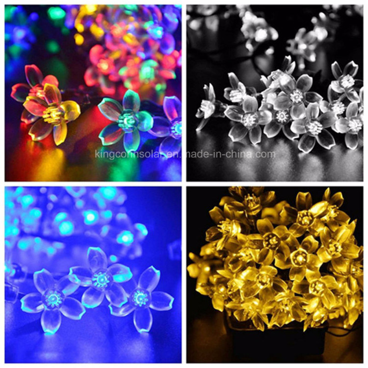 Decorative Peach Flower Solar Battery Rechargeable String Light with 20/30/50 LED Optional Outdoor Lighting