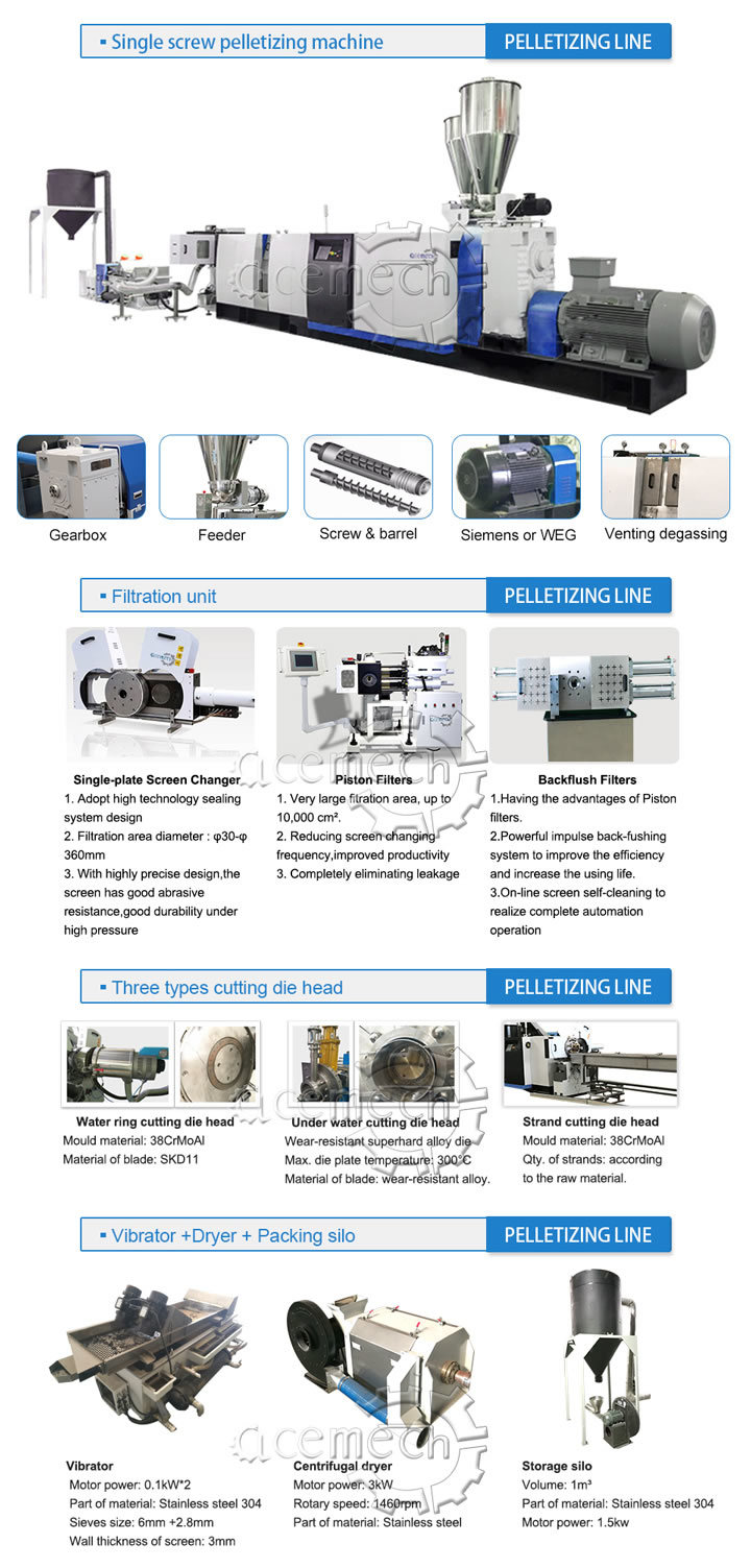 Crushed Solid Plastic Flakes PP PE Recycling Single Screw Extruder