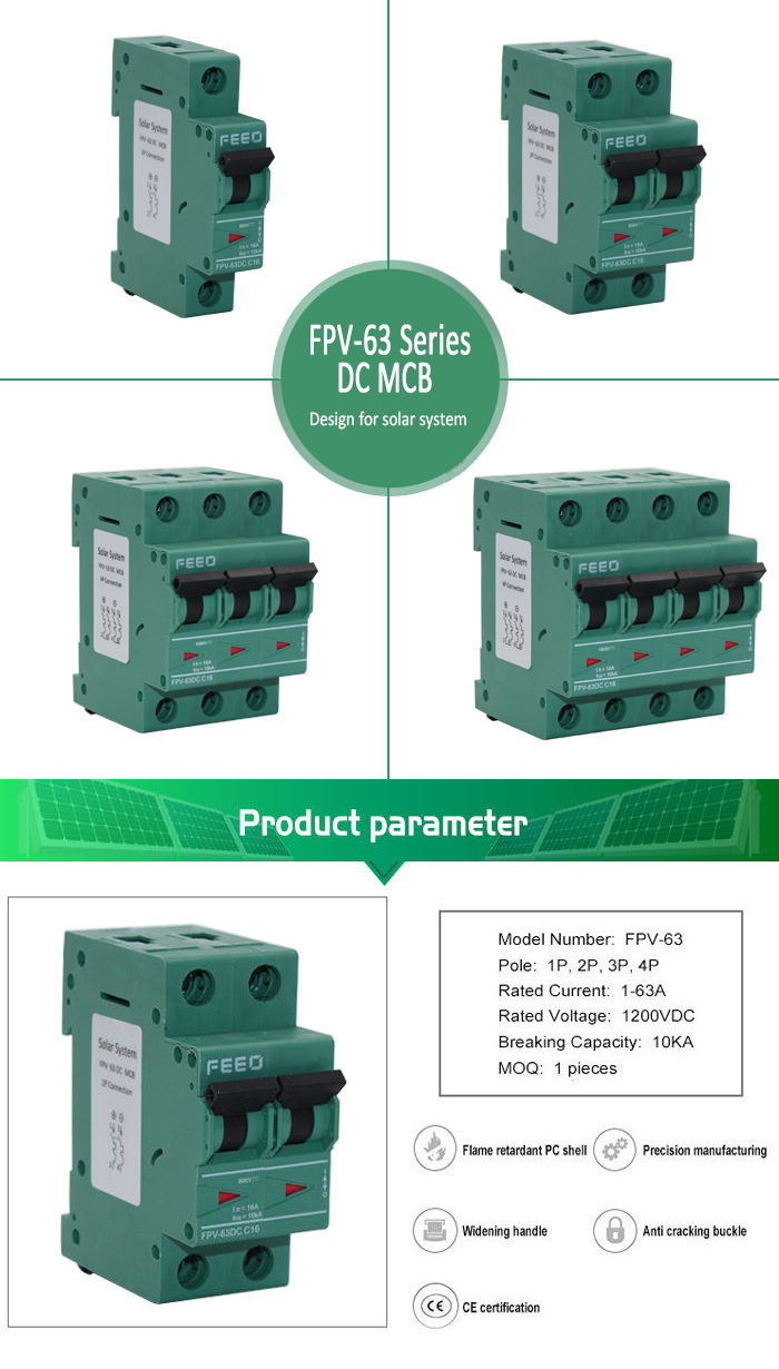 500V Sun Power MCB 2pole DC Circuit Breaker (FPV-63)