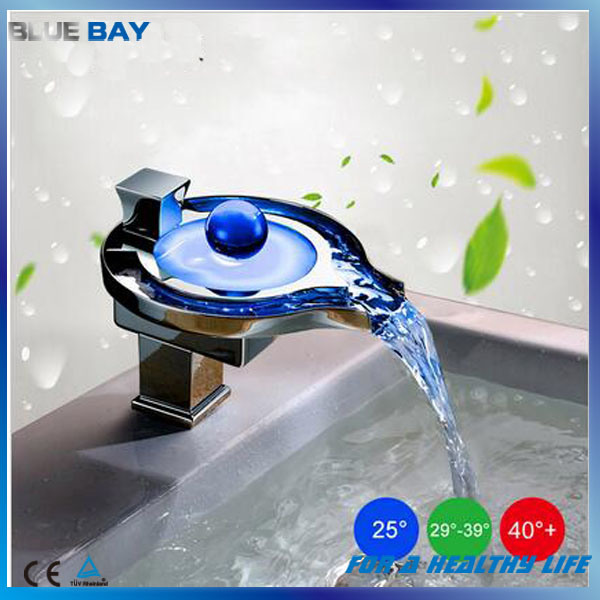 Water Power LED Brass Basin Waterfall Mixer Tap