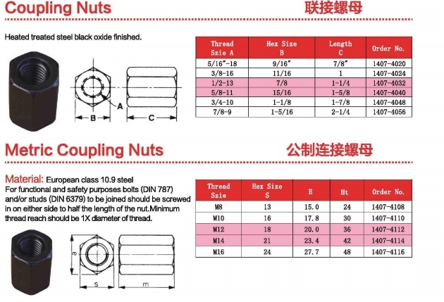 High Quality 3/4''-10 Coupling Nuts in Big Factory