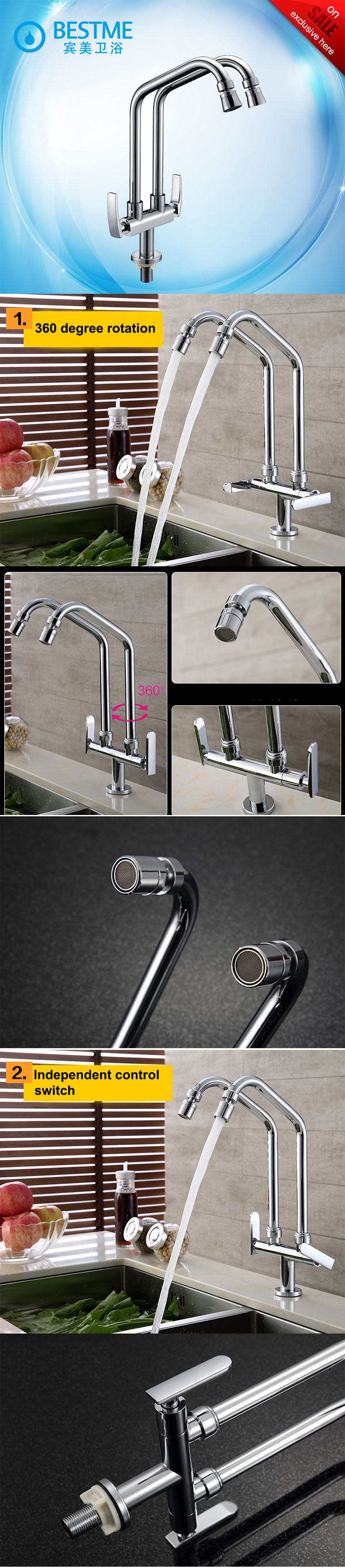 Deck Mounted Single Handle Double-Barrelled Taps (BN-0510)