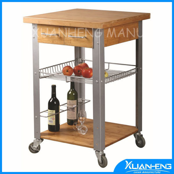 New Kyoto Bamboo Home Kitchen Storage Rolling Serving Cart Island Trolley