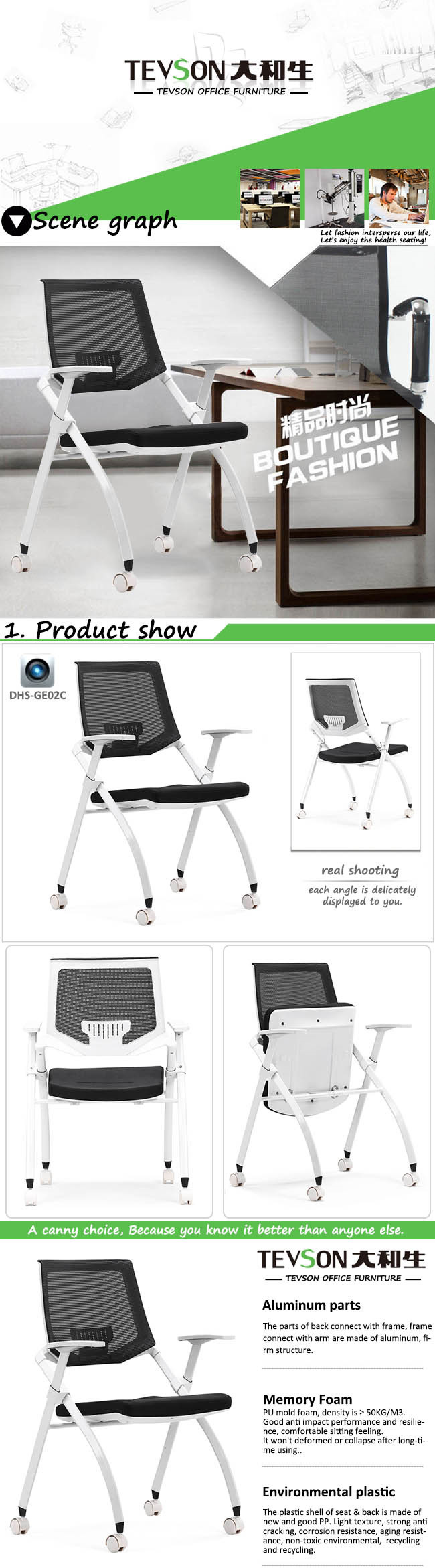 School Lab Library Wheels Mesh Folding Office Traning Chair (DHS-GE02C)