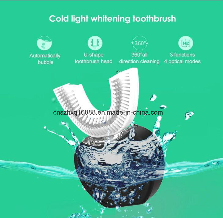 Electric Toothbrush V-White Cold Light Automatic Hands Free Whitening 360 Â° Ultra Sonic Toothbrush U Type Heads with 4 Optional Modes
