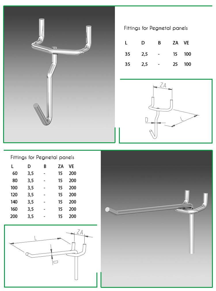 Supermarket Euro Peg Display Hook for Pegboard