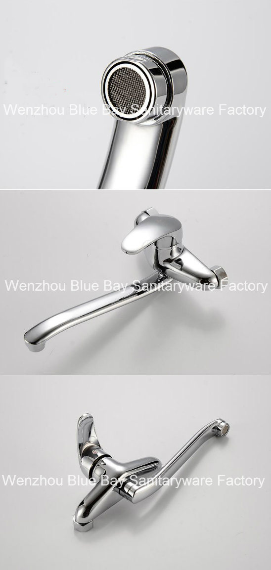Single Lever Swivel Wall Mounted Kitchen Sink Hot&Cold Mixer Tap Faucet