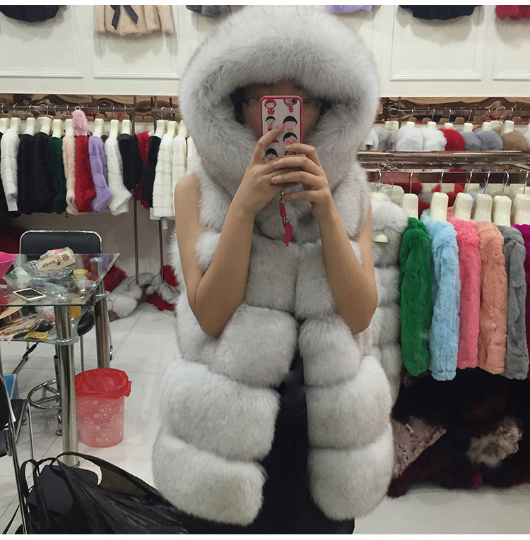 2018 Autumn Winter Fashion Faux Fur Hooded Vest Women Sleeveless Jacket Female Fake Fox Fur Sleeveless Winter Coat Casual Casaco