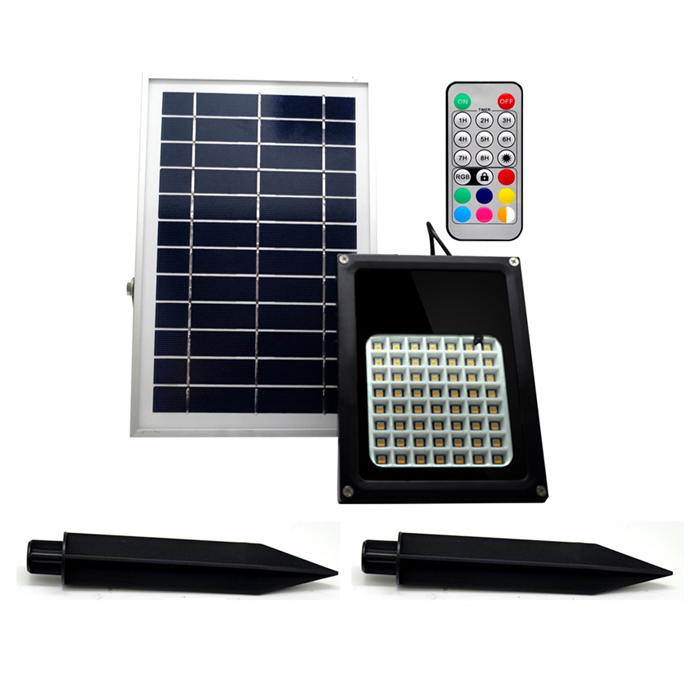 Outdoor IP65 Waterproof 56 LED RGB Solar Flood Light with Remote Control