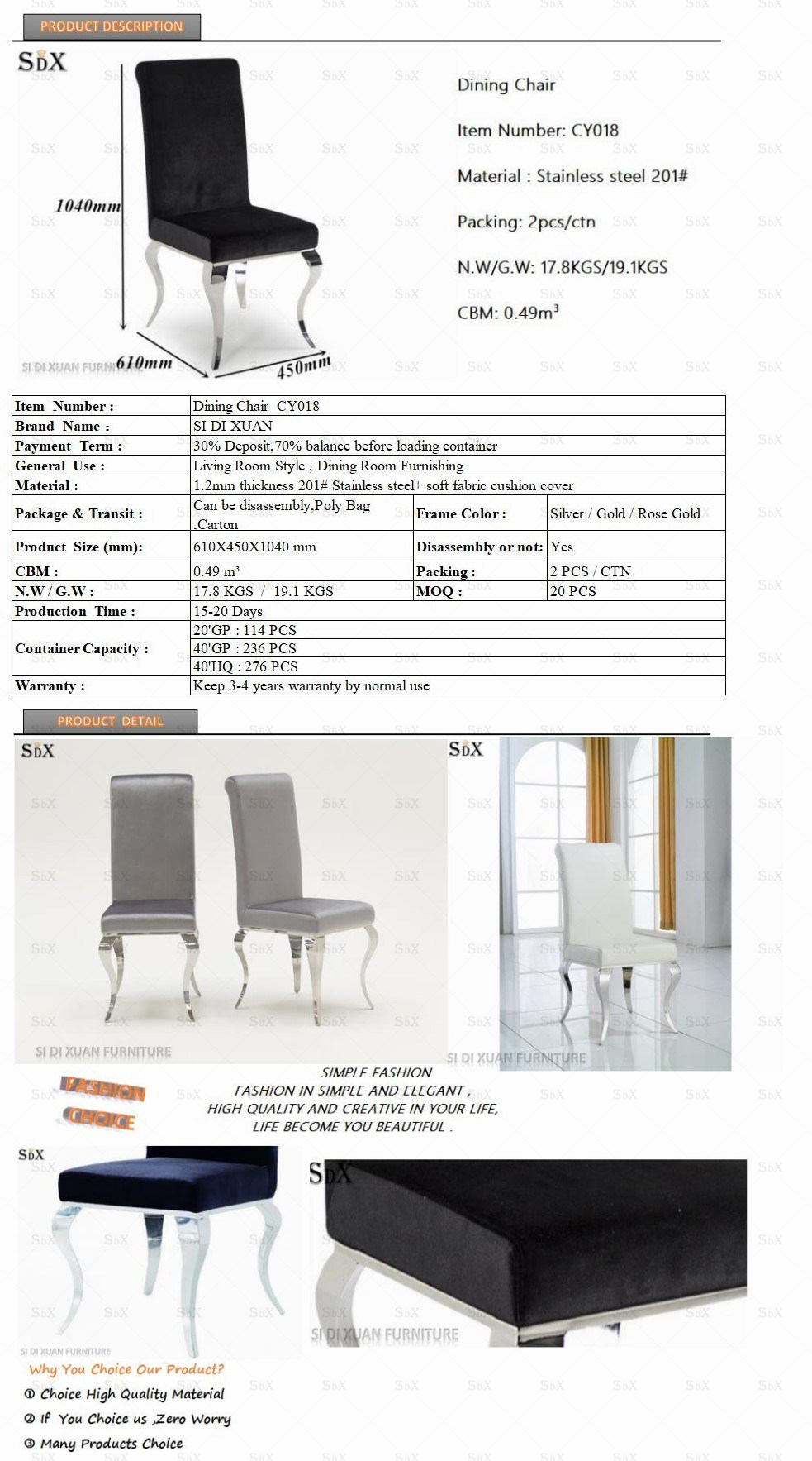 European Style Popular Chair with Louis Leg Dining Chair