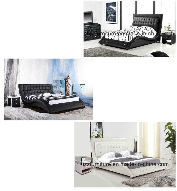 Black Modern Curved Shape LED Leather King Size Bed