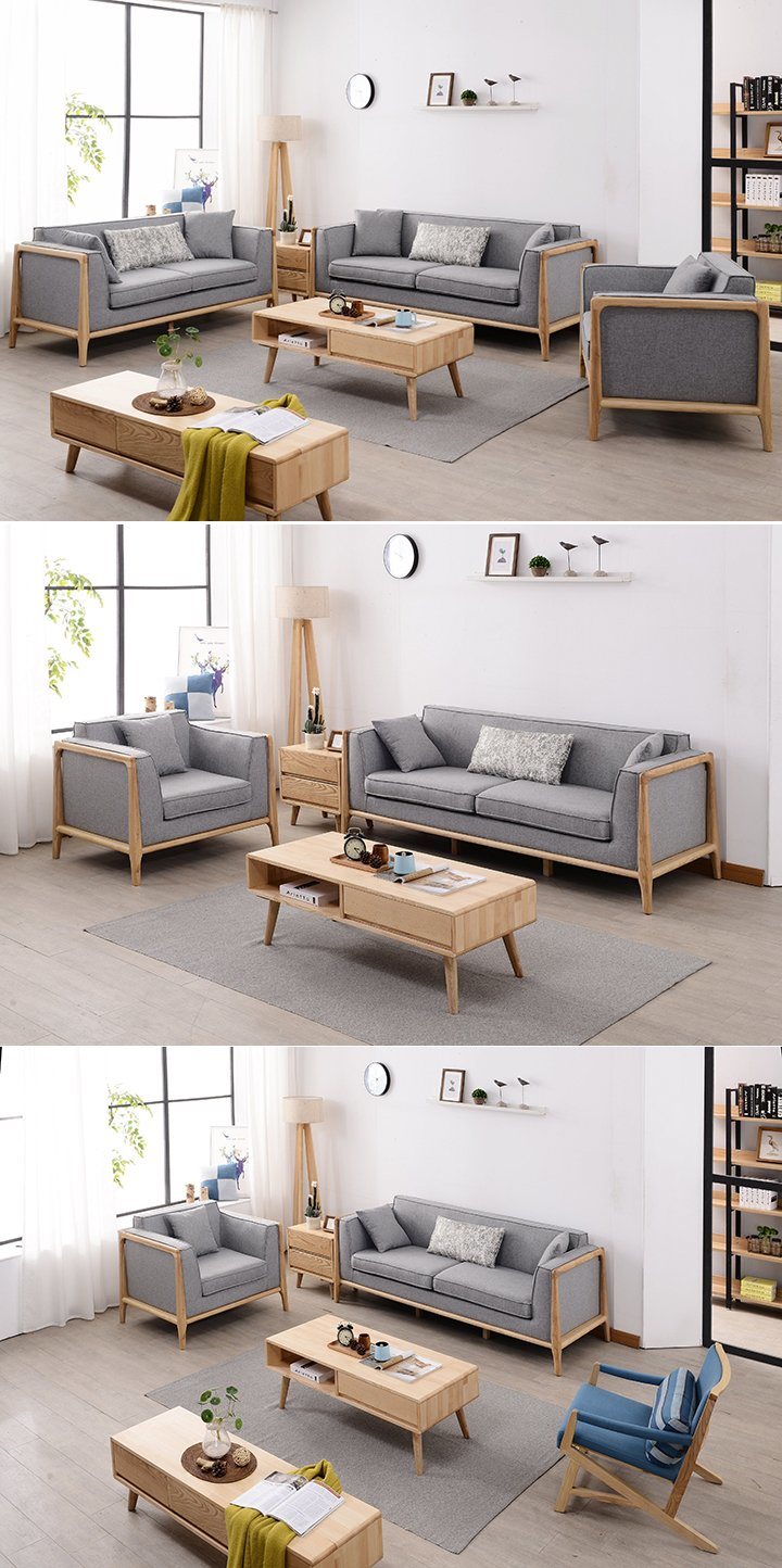 Modern Wood Home Furniture Upholstered Fabric Sofa Set for Living Room