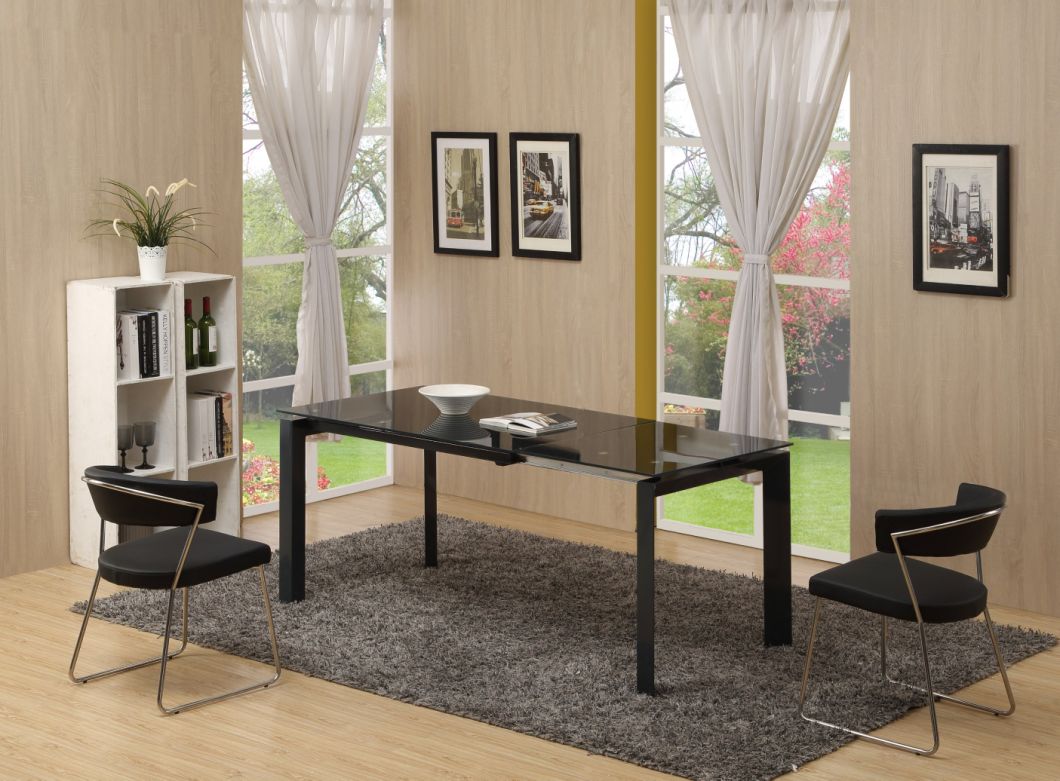 Classic Modern Living Room Furniture Black Tempered Glass Dining Table