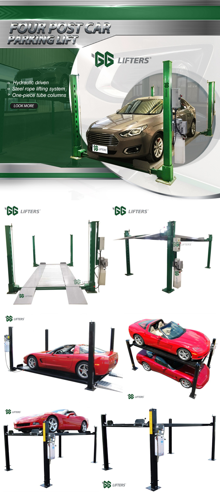 Single Side Handle Release Four Post Parking Car Lift With Ce