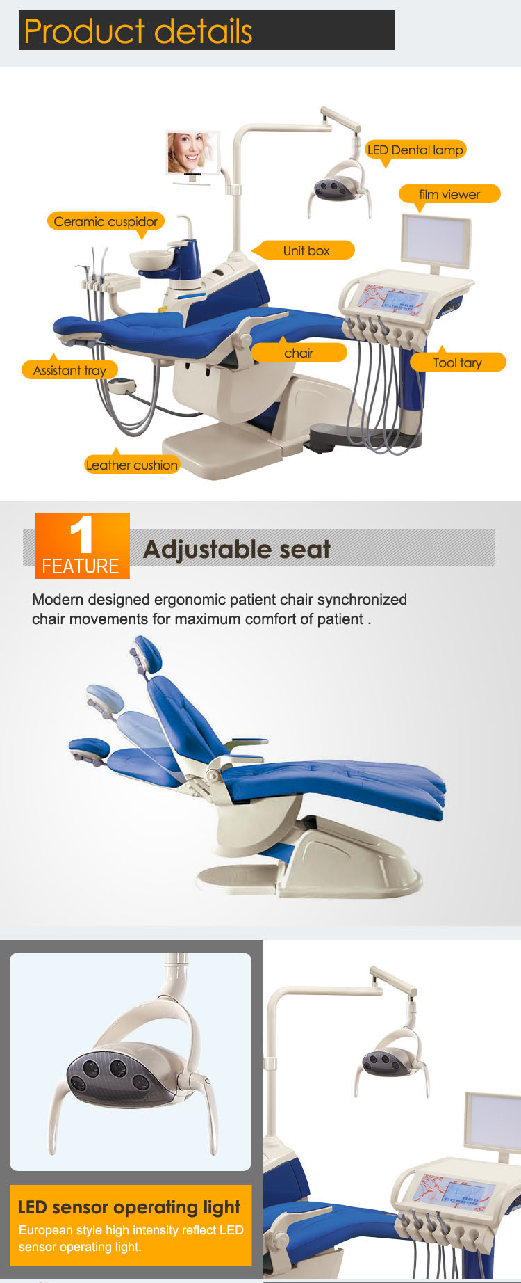 FDA & Ce Approved Gladent Dental Unit Equipment with Sliding Cart