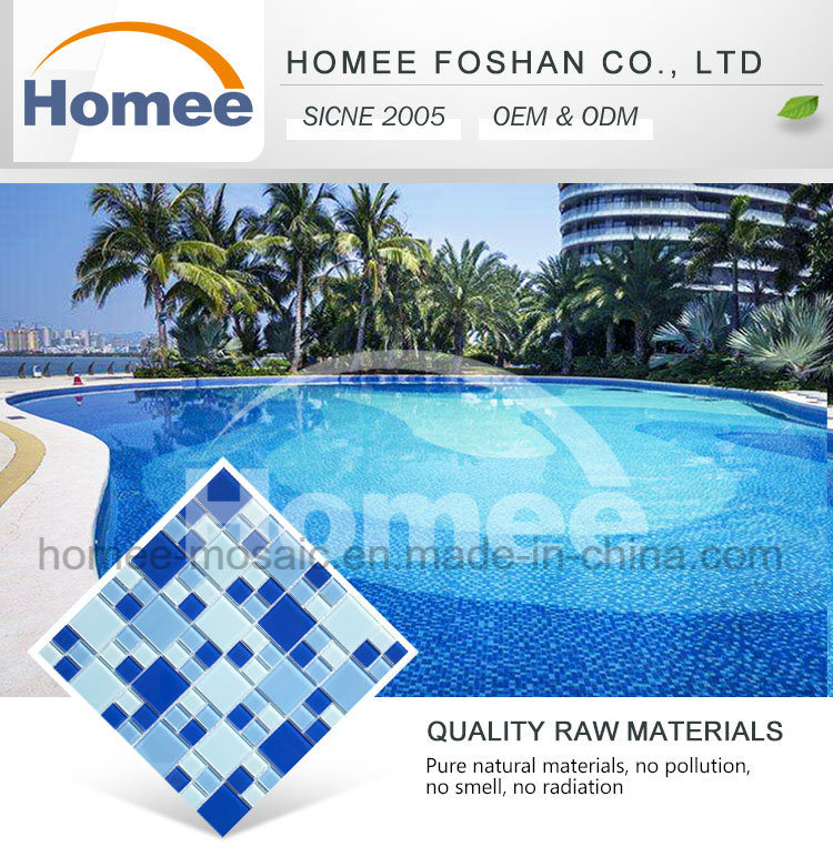 Glossy Deep Blue Square Material Glass Mosaic Swimming Pool Tile