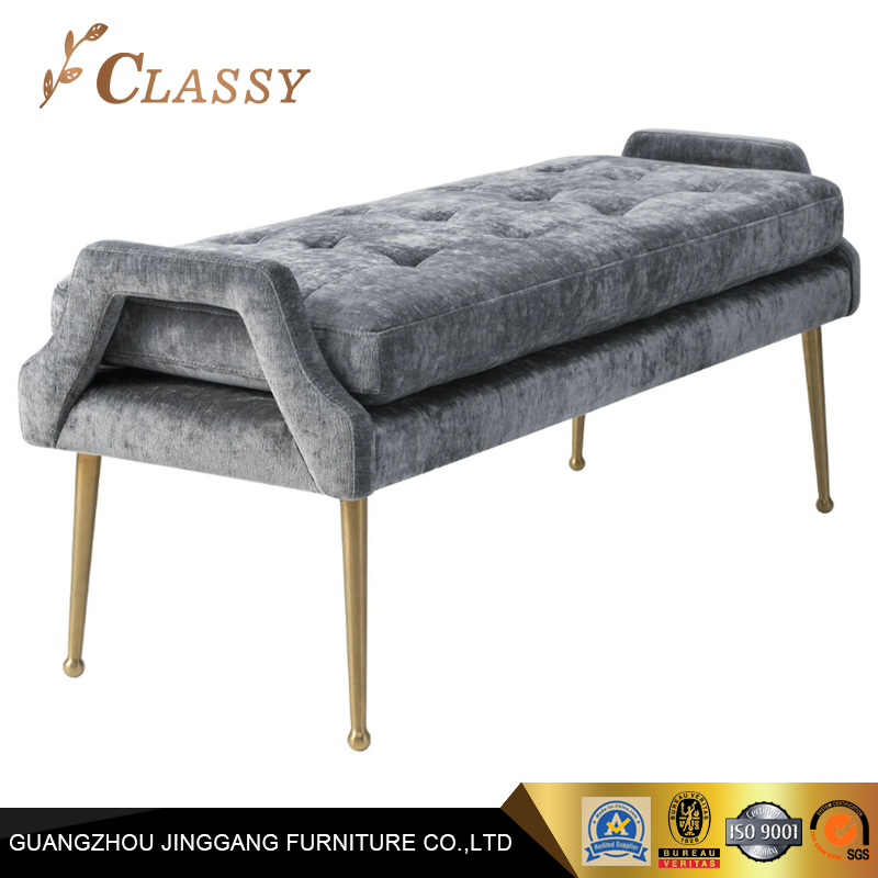 Four Gold Stainless Steel Legs Top Velvet Cotton Modern Bench