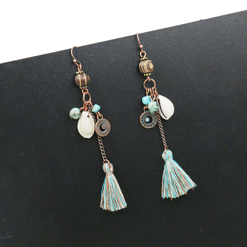 Handmade Jewelry Original Design Long Hanging Tassel Shell Bead Drop Earrings