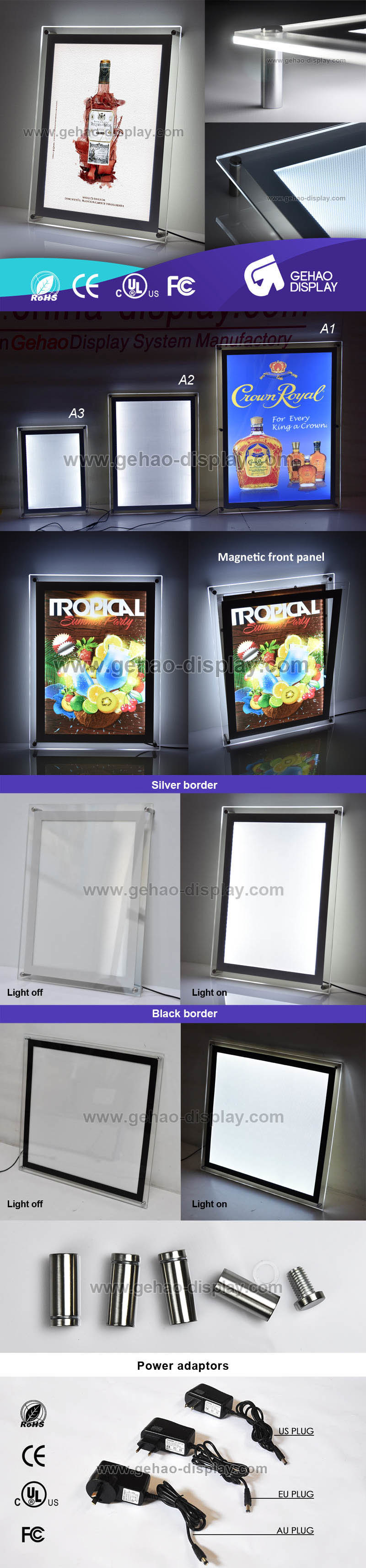 Magnetic Acrylic Display Super Slim Crystal LED Illuminated Photo Frame