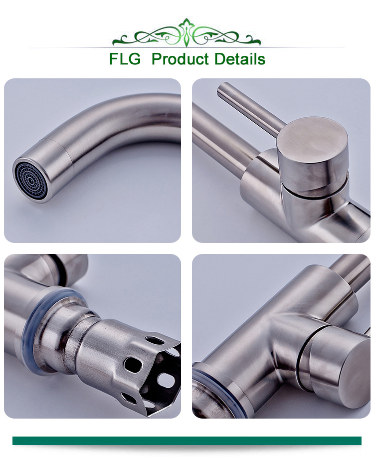 Nickel Brushed 304 Stainless Steel Kitchen Sink Faucet