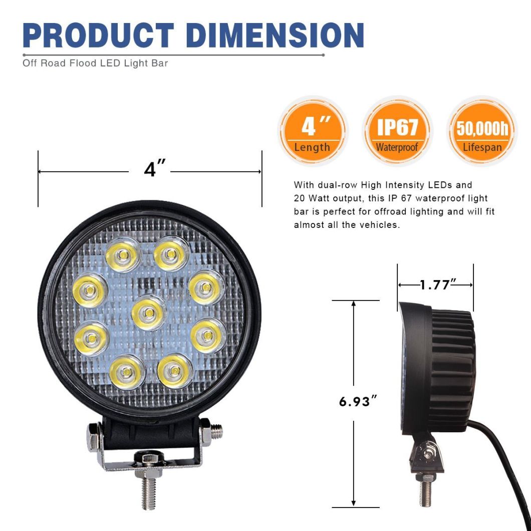 Waterproof 4 Inch 27W Spot LED Work Light