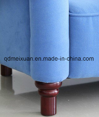 Contracted and Contemporary Sitting Room Office Hotel Three Creative Fashion Sofa Blue Cloth Art Sofa Real Wood Modern Sofa (M-X3290)