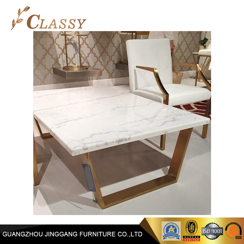 Golden Metal Base Table with Top Marble Dining Table