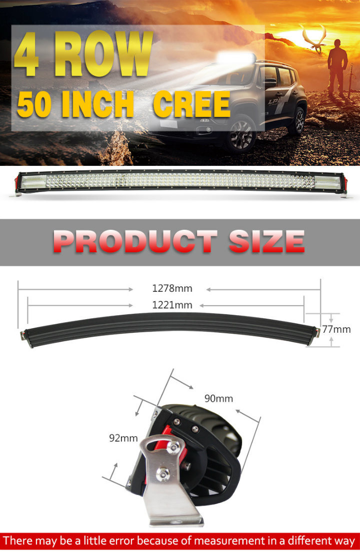 CREE Xbd Chip 8d Reflector 4 Row Auto Driving Curved LED Work Light Bar Offroad with Spot Flood Combo Beam