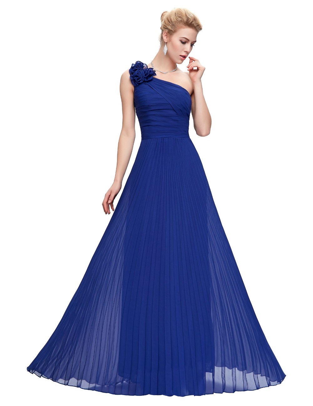 Ladies One Shoulder Evening Dress Long Prom Bridesmaid Dress