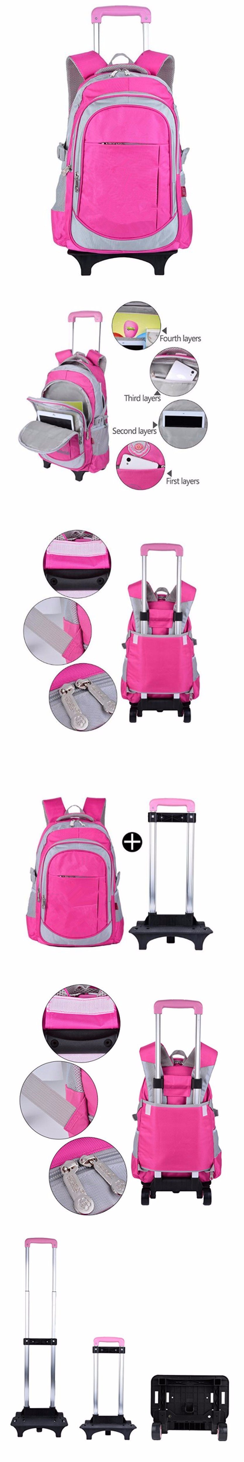 Pink Oxford Rolling Trolley Bag for School Kids with Wheels