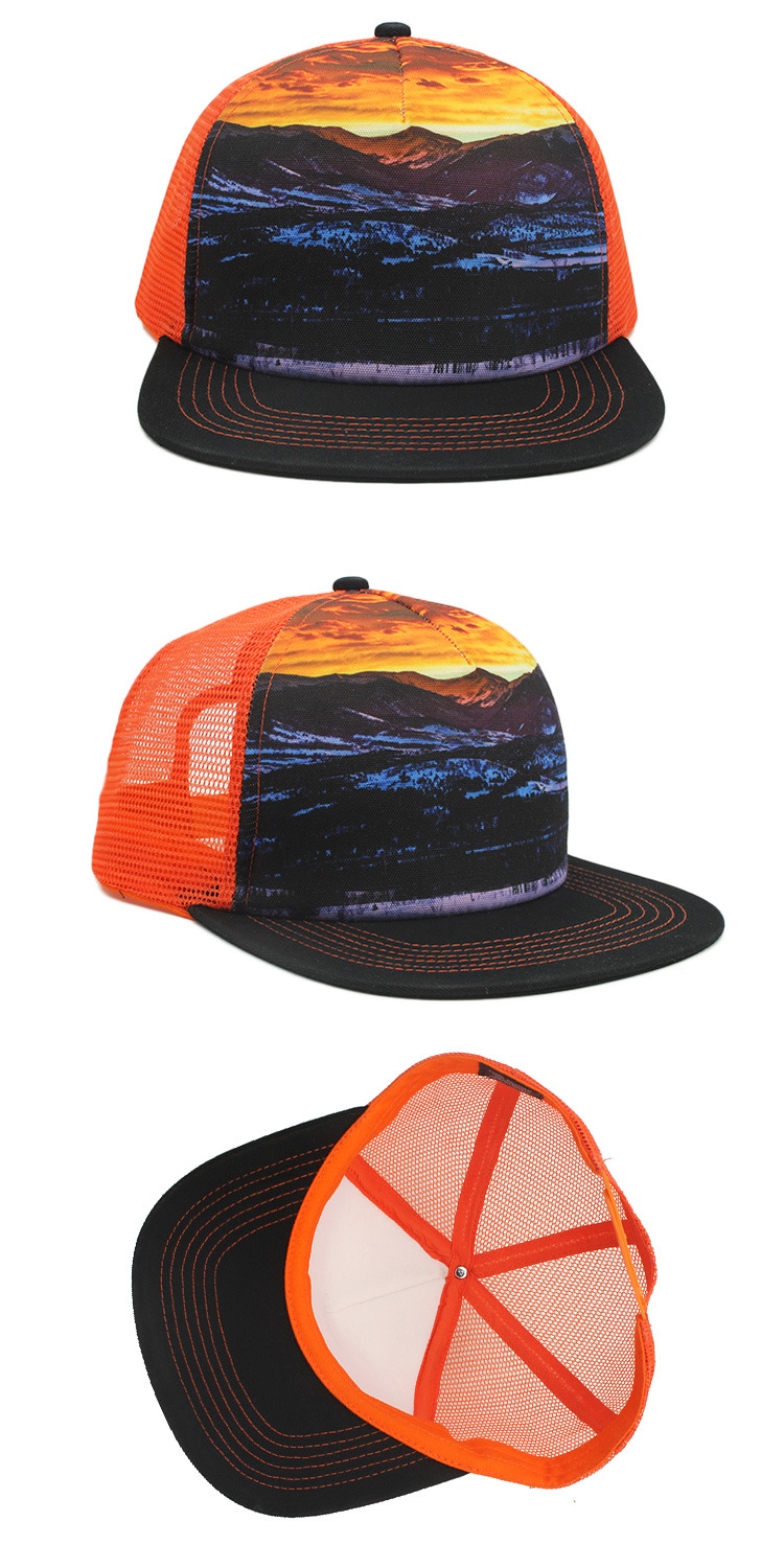 Sublimation Print Flat Bill Snapback Trucker Mesh Hat