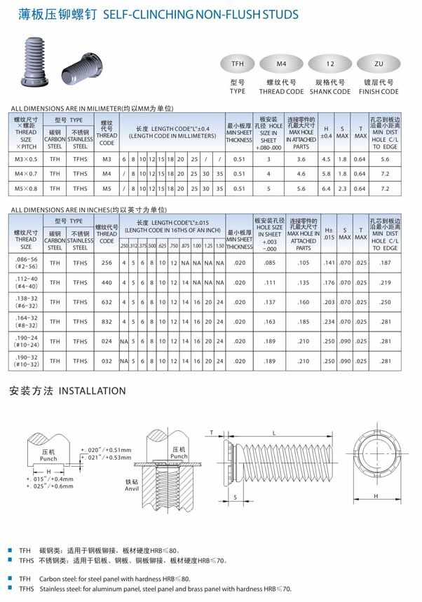 Self Clinching Non-Flush Studs Nuts