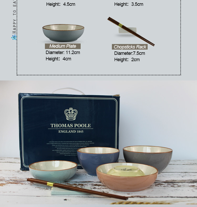 14PCS/Set Stoneware Tableware Bowl Plate Dinnerware Set with Chopsticks
