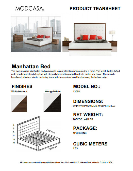Manhattan Modern Upholstery & Wooden King Bed