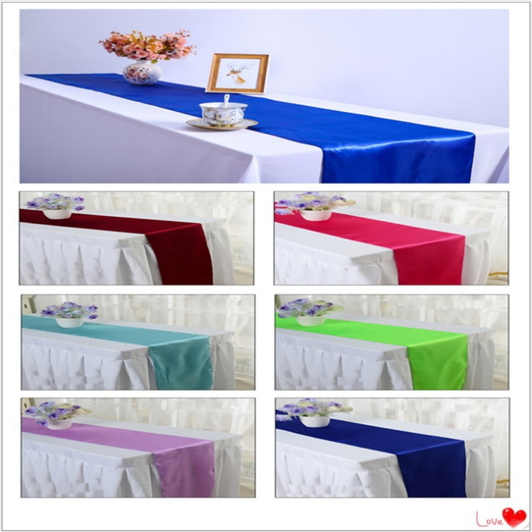 Blue Color Garden Home Banquet Folding Table Satin Runners Decoration