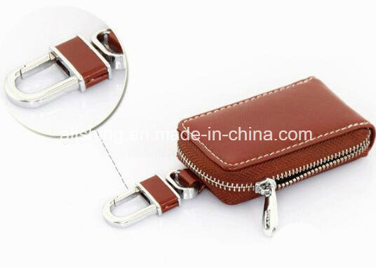 Leather Key Wallet -Premium Zipper Genuine Leather Car Keychain for Benz