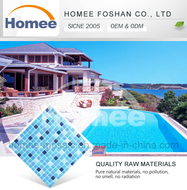 Iridescent Light Blue Color Swimming Pool Glass Tile Mosaic