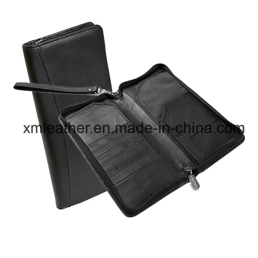 Zipper Leather Document Holder Travel Journey Passport Wallet