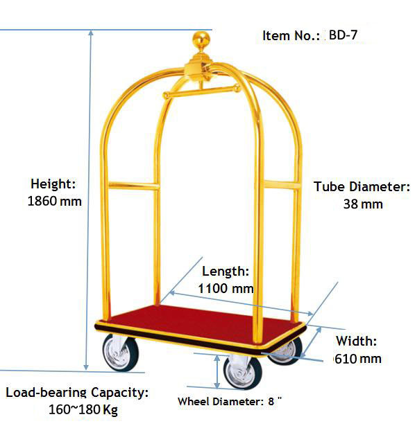 4 Wheels Hotel Trolley Room Stainless Steel Luggage Service Cart