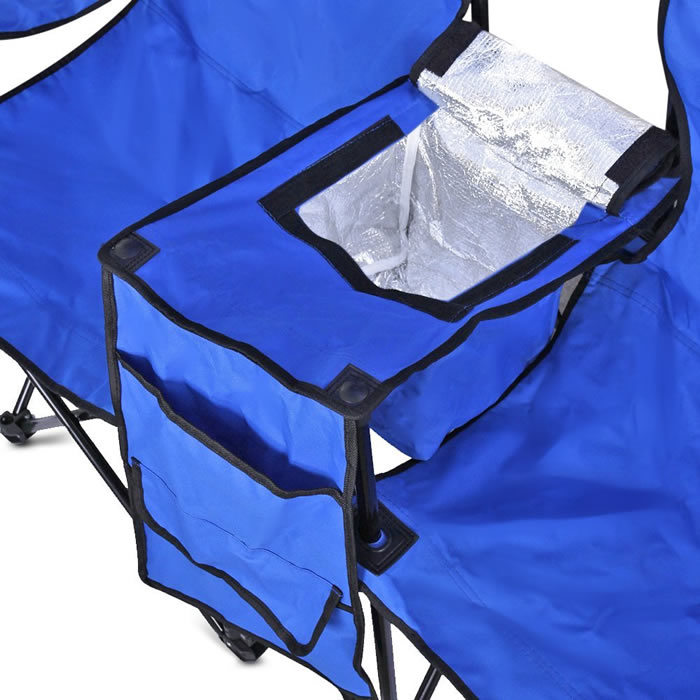 Double Folding Camp and Beach Chair with Removable Umbrella and Cooler