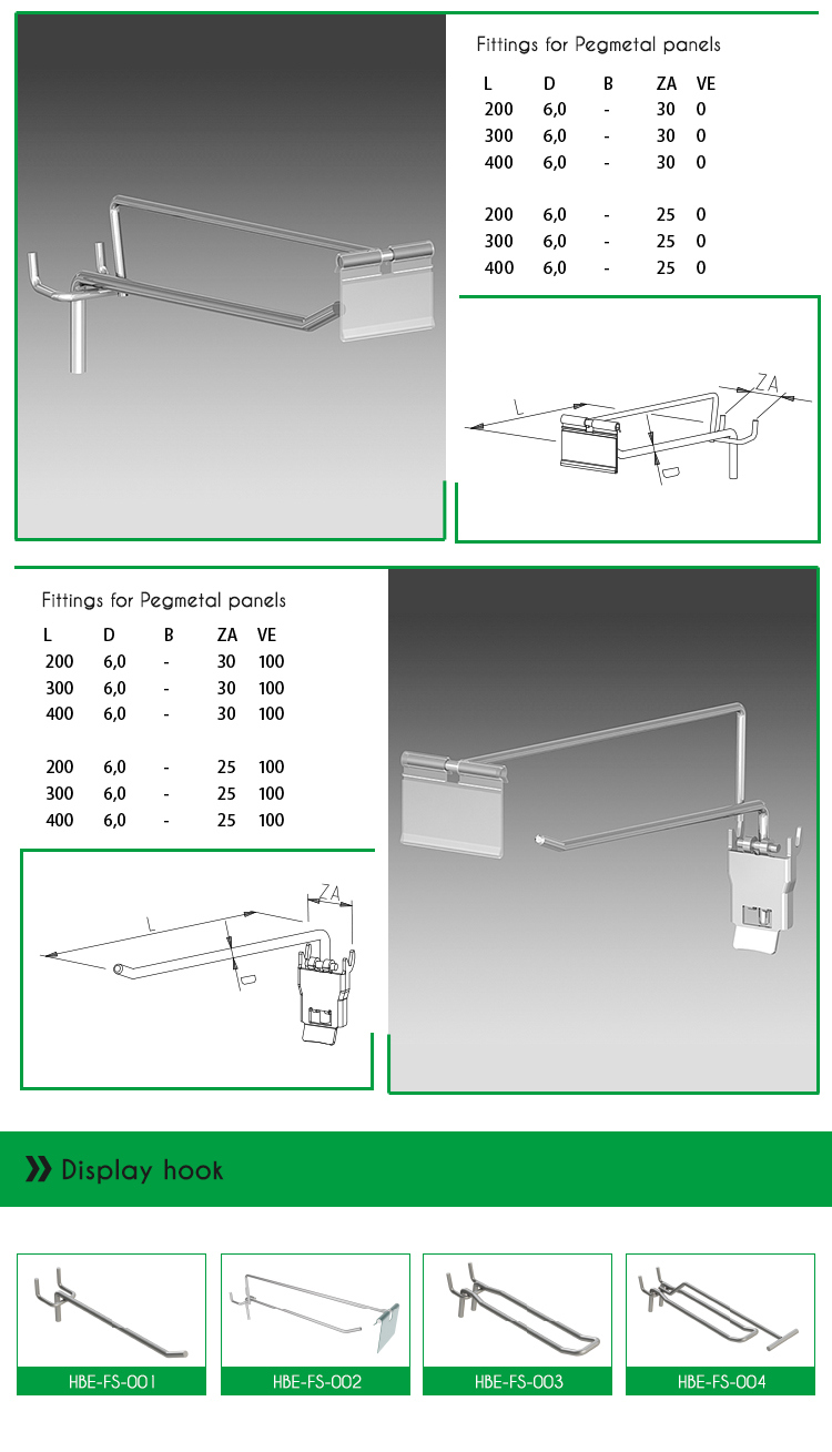 Supermarket Euro Peg Display Hook for Pegboard