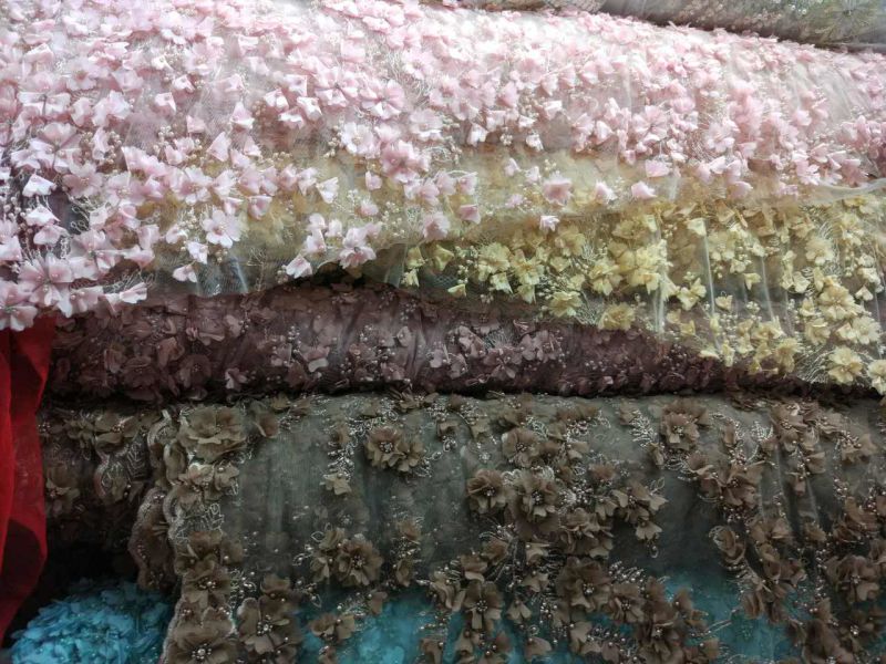 Hand Beaded French Tulle Lace Fabric for Party Dress