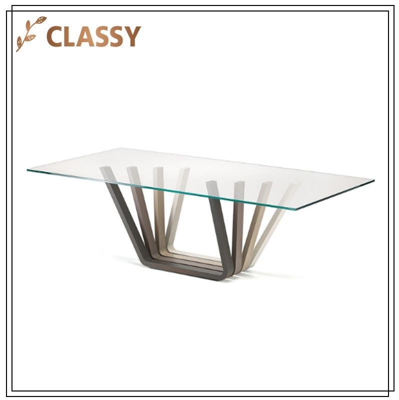 Rectangular Shape Stainless Steel Dining Table with Glass Top